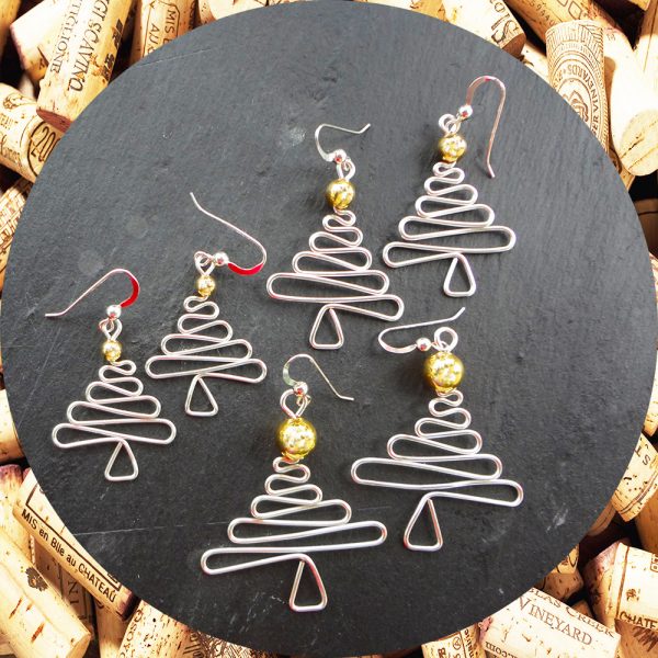 Christmas Tree Earrings with Gold Bead in three sizes by Kimi Designs