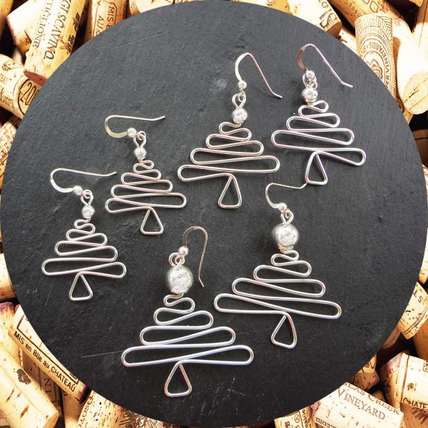 Christmas Tree Earrings with Silver Beads in three sizes by Kimi Designs