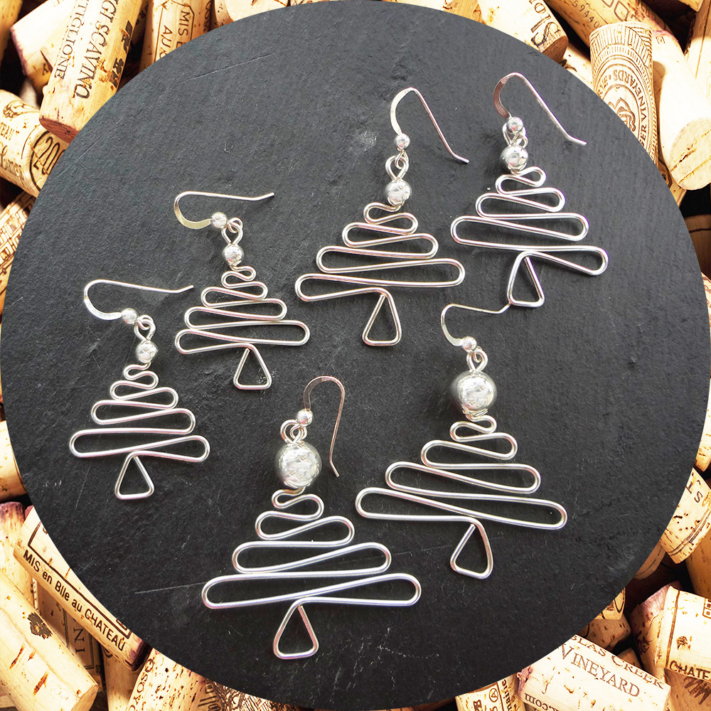 Native American Handmade Sterling Silver Christmas Tree Post Earrings 