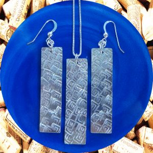 Large Rectangular Square Swirl Aluminum Earrings and Pendant Set by Kimi Designs