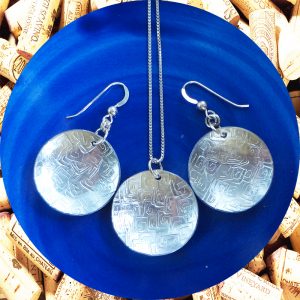 Large Round Square Swirl Aluminum Earrings and Pendant Set by Kimi Designs