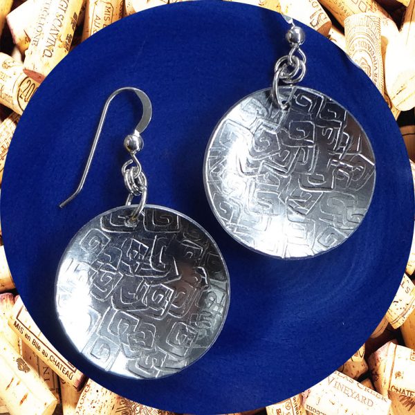 Large Round Square Swirl Aluminum Earrings by Kimi Designs