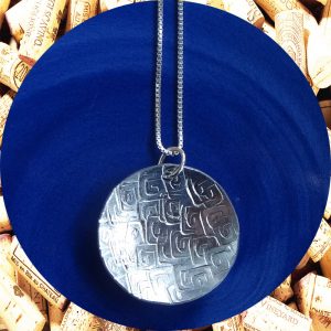 Large Round Square Swirl Aluminum Pendant Necklace by Kimi Designs