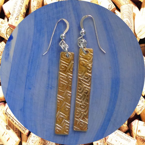 Medium Rectangular Square Swirl Brass Earrings by Kimi Designs