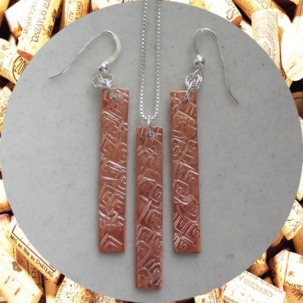 Medium Rectangular Square Swirl Copper Earrings and Necklace Set by Kimi Designs
