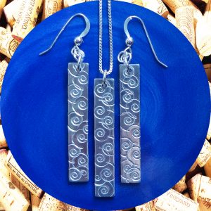 Medium Rectangular Swirl Aluminum Earrings and Pendant Set by Kimi Designs