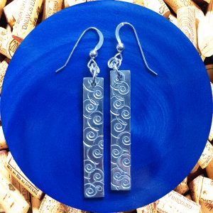 Medium Rectangular Swirl Aluminum Earrings by Kimi Designs