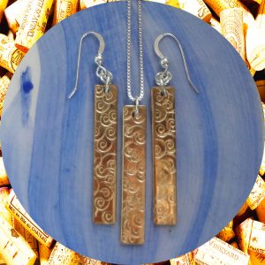 Medium Rectangular Swirl Brass Earrings and Pendant Necklace Set by Kimi Designs