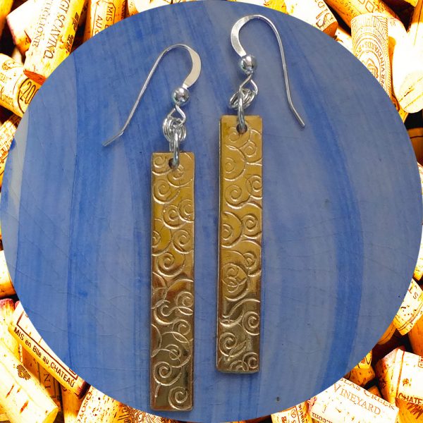 Medium Rectangular Swirl Brass Earrings by Kimi Designs