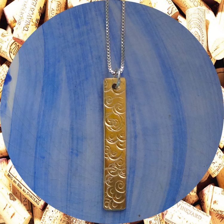 Medium Rectangular Swirl Brass Pendant Necklace Kimi Designs