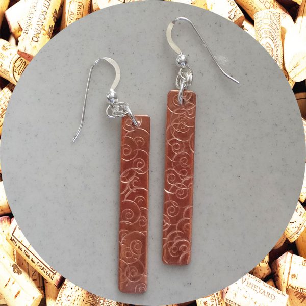 Medium Rectangular Swirl Copper Earrings by Kimi Designs