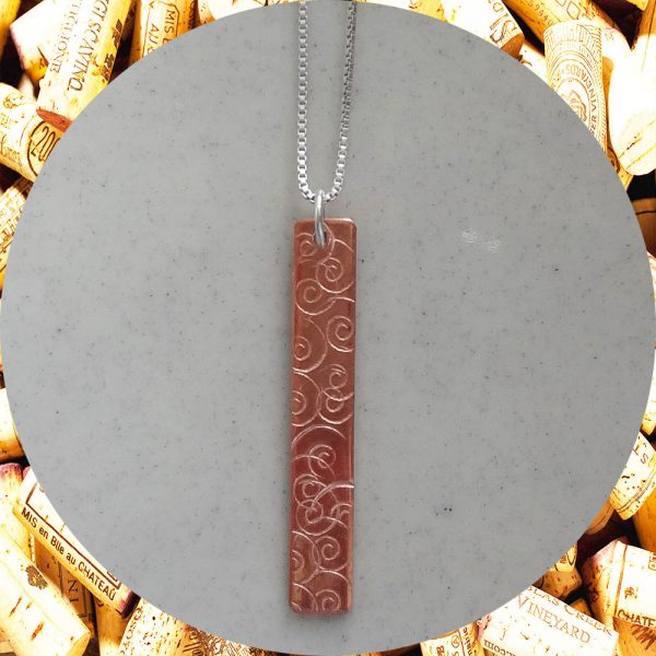 Medium Rectangular Swirl Copper Pendant Necklace by Kimi Designs