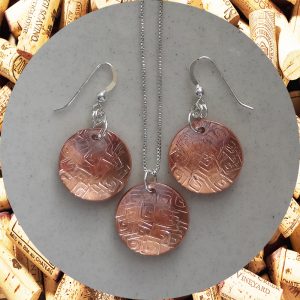 Medium Round Square Swirl Copper Earrings and Necklace Set by Kimi Designs