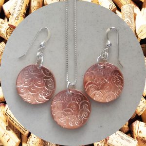 Medium Round Swirl Copper Earrings and Necklace Set by Kimi Designs