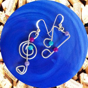 Silver Plated Jazzy Notes Wire Earrings by Kimi Designs