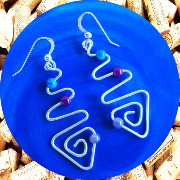 Silver Plated Long Zig Zag Triangle Wire Earrings by Kimi Designs
