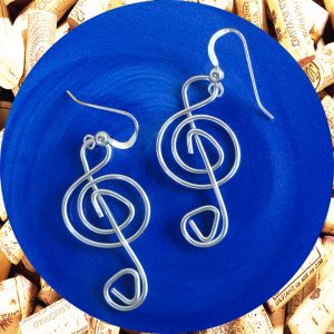 Silver Plated Treble Clef Wire Earrings by Kimi Designs