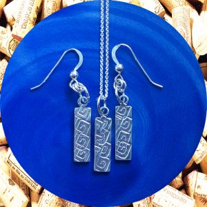 Small Rectangular Square Swirl Aluminum Earrings and Pendant Set by Kimi Designs