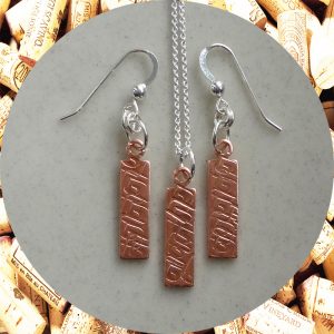 Small Rectangular Square Swirl Copper Earrings and Pendant Necklace Set by Kimi Designs