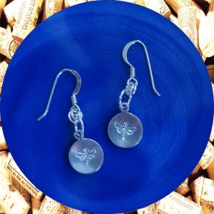 Small Round Dragonfly Print Aluminum Earrings by Kimi Designs