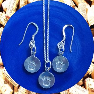 Small Round Paw Earrings and Necklace Set by Kimi Designs