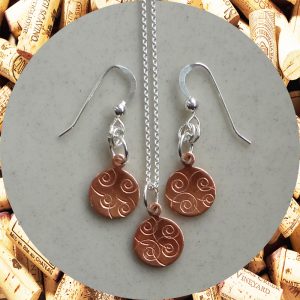 Small Round Swirl Copper Earrings and Necklace Set by Kimi Designs