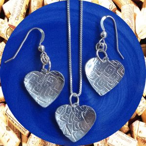 Small Square Swirl Aluminum Heart Earrings and Necklace Set by Kimi Designs