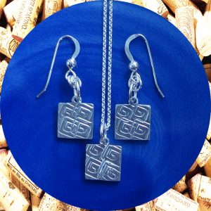 Small Square Swirl Square Earrings and Pendant Necklace Set by Kimi Designs