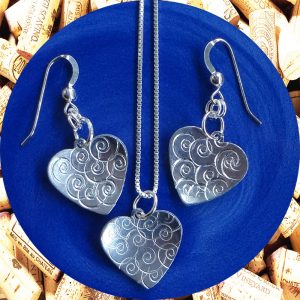 Small Swirl Aluminum Heart Earrings and Necklace Set by Kimi Designs