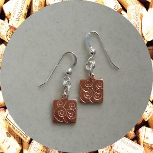 Small Swirl Square Copper Earrings by Kimi Designs