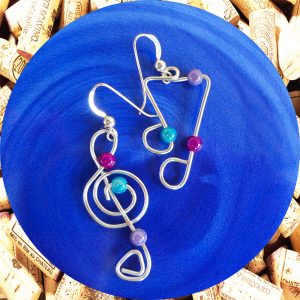 Sterling Silver Jazzy Notes Wire Earrings by Kimi Designs