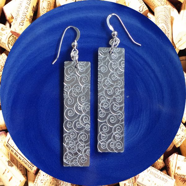Wide Medium Rectangular Swirl Aluminum Earrings by Kimi Designs